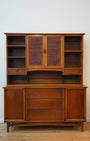 Two-piece Mid-century Cane & Wood Hutch